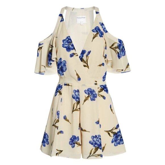 Privacy Please Revolve Leon Romper Floral Cold Shoulder Cream Purple Size Small - Picture 3 of 16